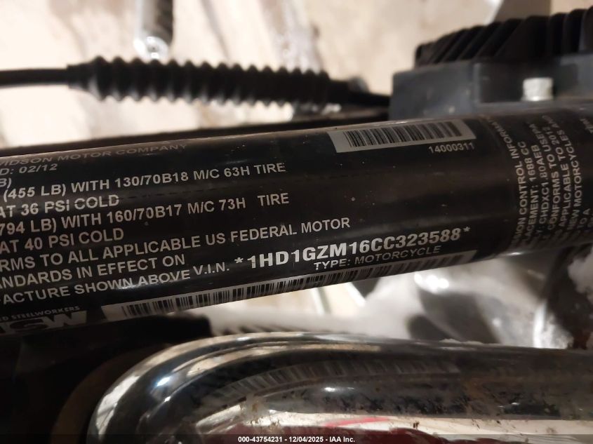 2012 Harley-Davidson Fld Switchback VIN: 1HD1GZM16CC323588 Lot: 43754231