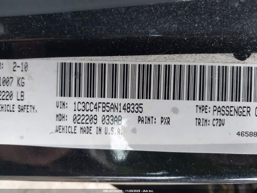 2010 Chrysler Sebring Touring VIN: 1C3CC4FB5AN148335 Lot: 43754299