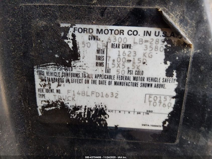 1979 Ford Pick Up Truck VIN: F14BLFD1632 Lot: 43754406