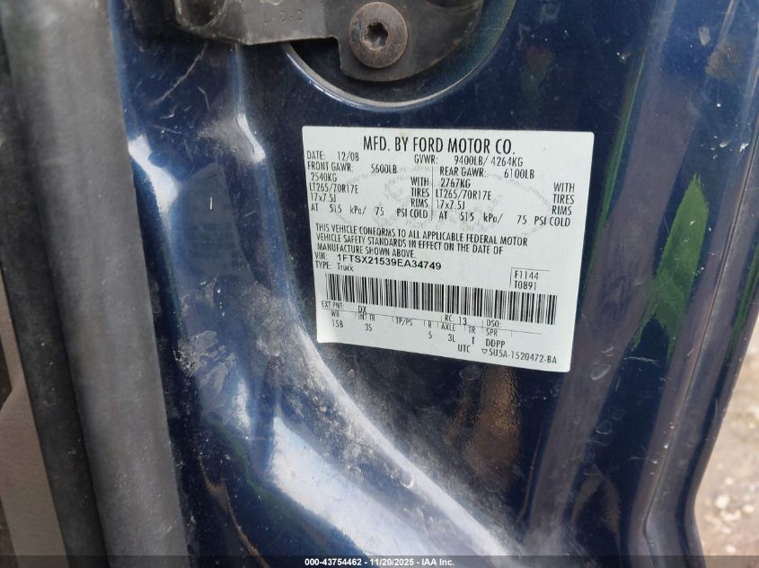 2009 Ford F-250 Fx4/Lariat/Xl/Xlt VIN: 1FTSX21539EA34749 Lot: 43754462