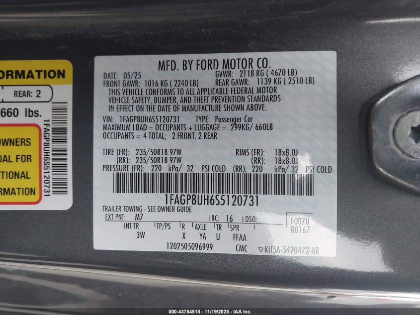 1FAGP8UH6S5120731 2025 FORD MUSTANG photo no. 9