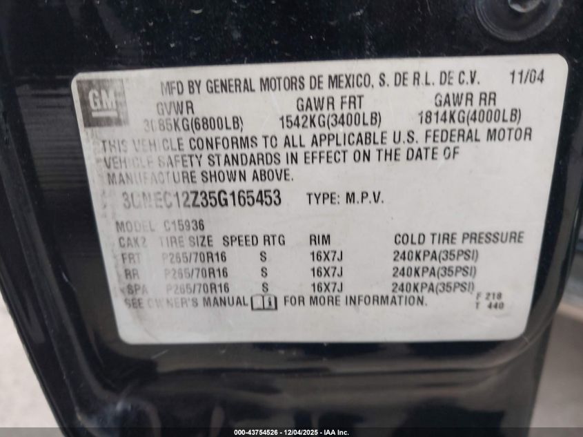 2005 Chevrolet Avalanche 1500 Ls VIN: 3GNEC12Z35G165453 Lot: 43754526