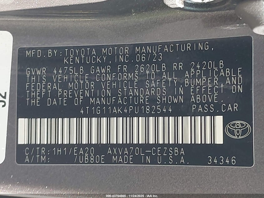 4T1G11AK4PU182544 2023 TOYOTA CAMRY photo no. 9