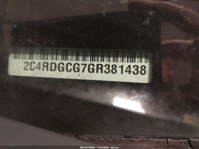 2016 Dodge Grand Caravan Sxt VIN: 2C4RDGCG7GR381438 Lot: 43754622