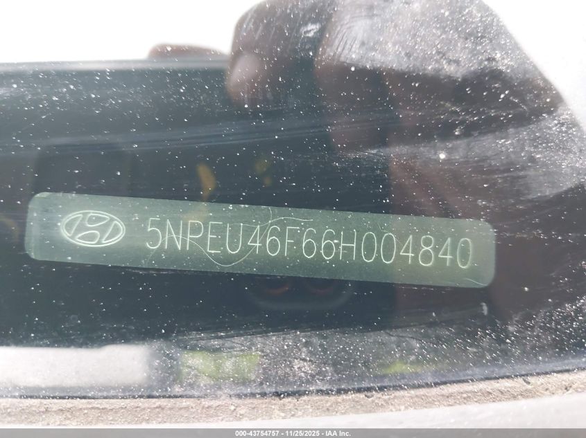 2006 Hyundai Sonata Gls V6/Lx V6 VIN: 5NPEU46F66H004840 Lot: 43754757