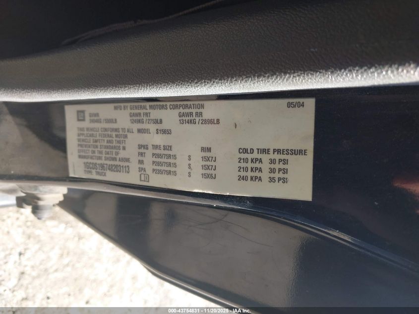 2004 Chevrolet Colorado Ls VIN: 1GCDS196748203113 Lot: 43754831