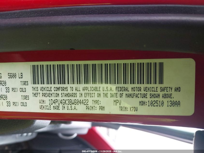 2011 Dodge Nitro Heat VIN: 1D4PU4GK3BW604422 Lot: 43754906
