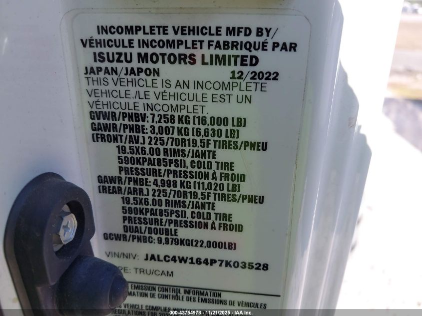 2023 Isuzu Npr Xd VIN: JALC4W164P7K03528 Lot: 43754978