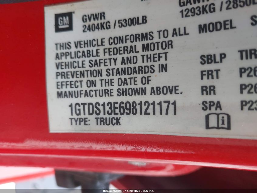 2009 GMC Canyon Sle2 VIN: 1GTDS13E698121171 Lot: 43754999