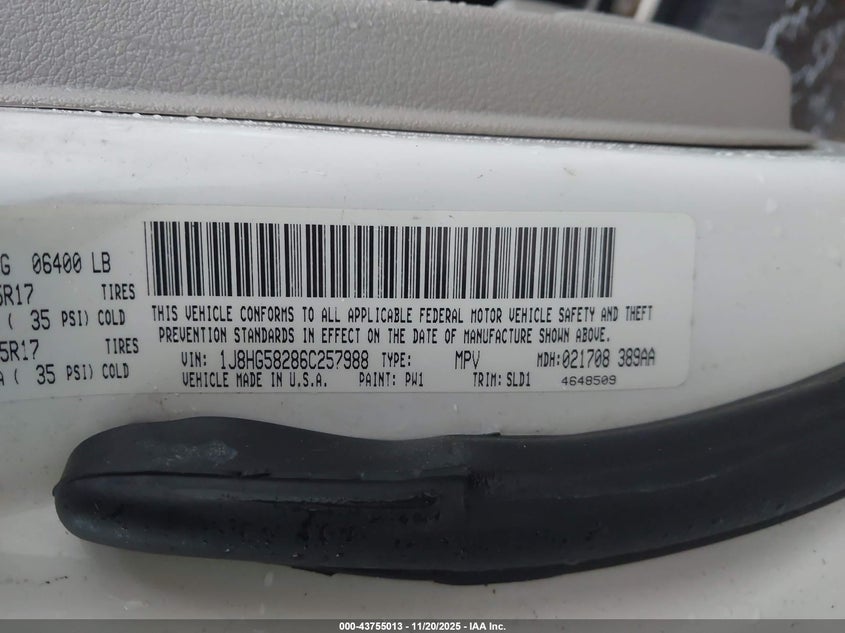 2006 Jeep Commander Limited VIN: 1J8HG58286C257988 Lot: 43755013