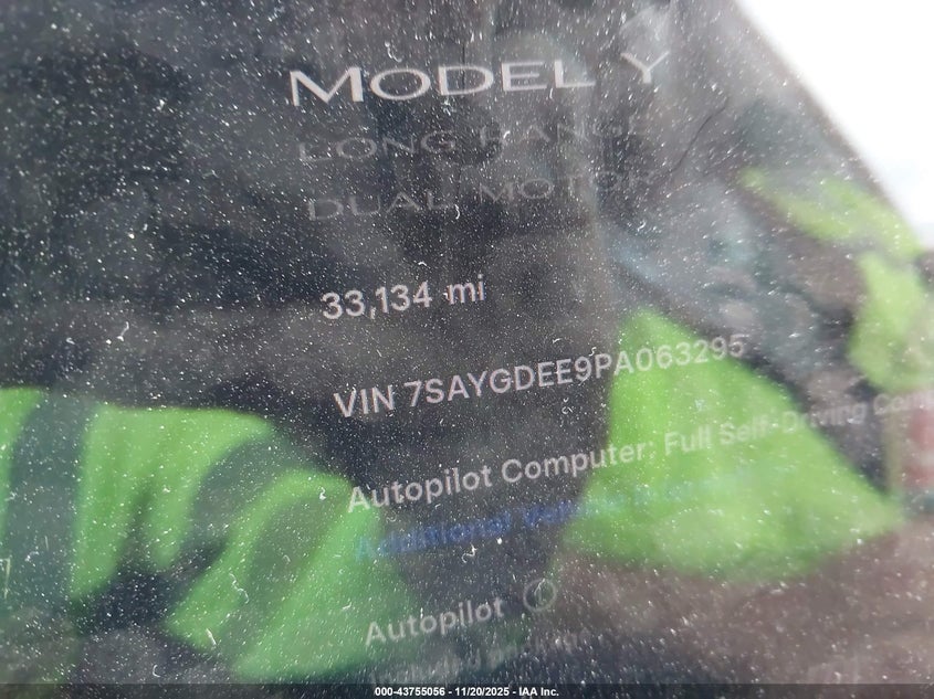 2023 Tesla Model Y Awd/Long Range Dual Motor All-Wheel Drive VIN: 7SAYGDEE9PA063295 Lot: 43755056