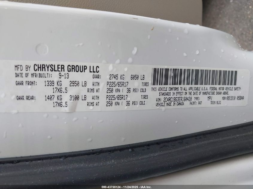 2014 Chrysler Town & Country Touring VIN: 2C4RC1BG3ER160420 Lot: 43755124