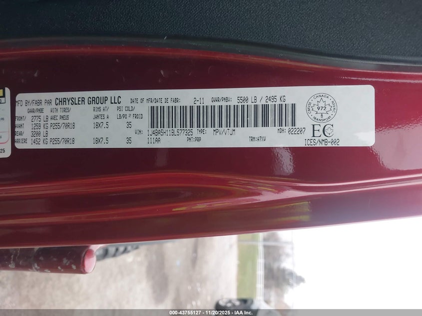 1J4BA5H11BL577325 2011 JEEP WRANGLER photo no. 9