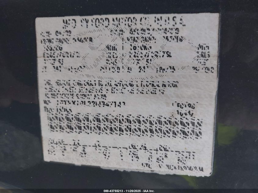 2002 Ford F-150 Lariat/Xl/Xlt VIN: 1FTRX18L22NB47143 Lot: 43755213