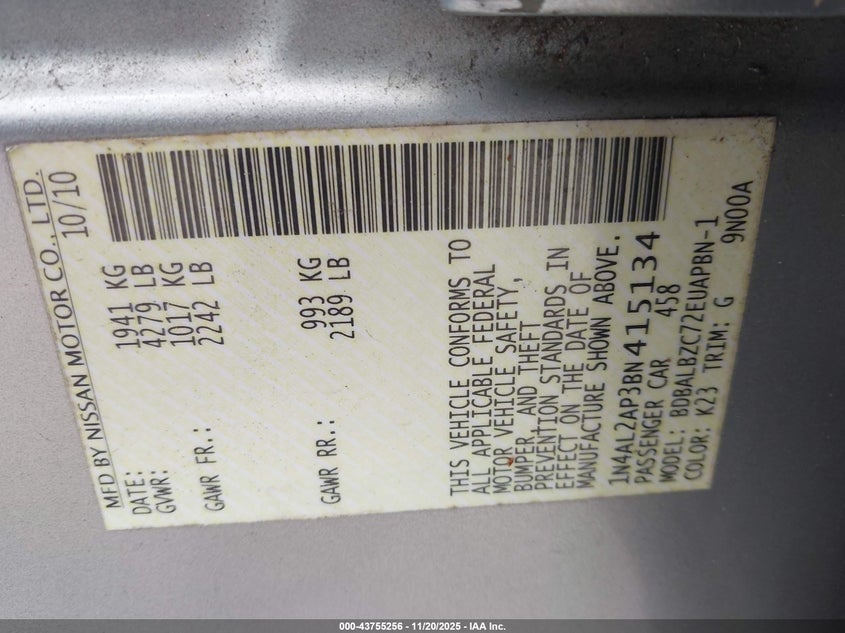 1N4AL2AP3BN415134 2011 NISSAN ALTIMA photo no. 9