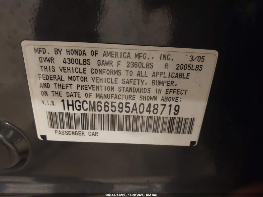 1HGCM66595A048719 2005 HONDA ACCORD photo no. 9