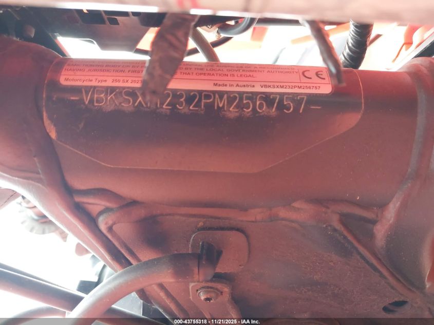 2023 Ktm 250 Sx VIN: VBKSXM232PM256757 Lot: 43755318