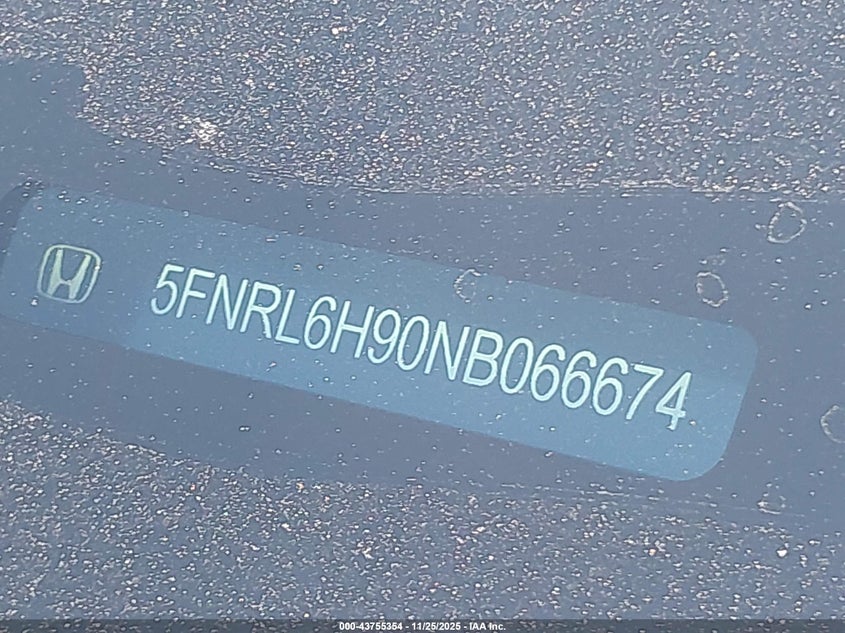 2022 Honda Odyssey Elite VIN: 5FNRL6H90NB066674 Lot: 43755354