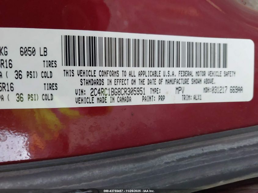 2012 Chrysler Town & Country Touring VIN: 2C4RC1BG8CR305951 Lot: 43755457