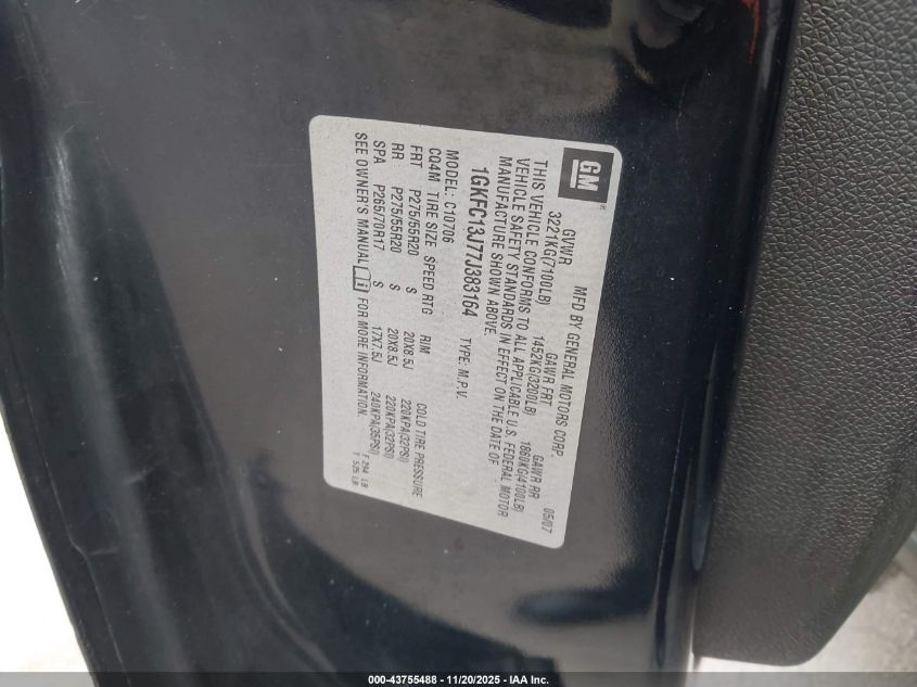 2007 GMC Yukon Slt VIN: 1GKFC13J77J383164 Lot: 43755488