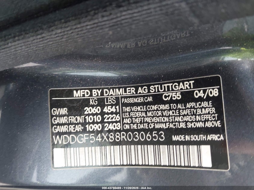 WDDGF54X88R030653 2008 MERCEDES-BENZ C-KLASSE photo no. 9