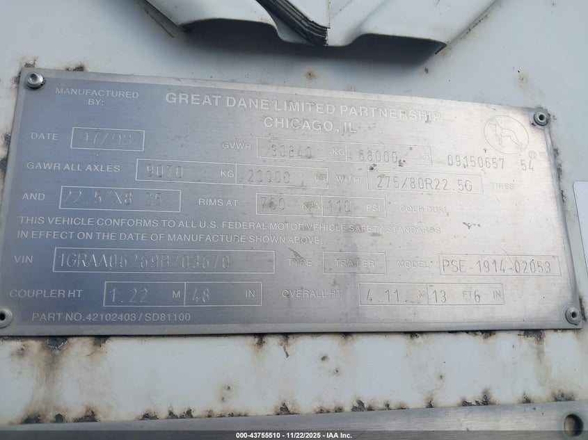 2009 OTHER GREAT DANE TRAILERS UNKNOWN VAN N/A