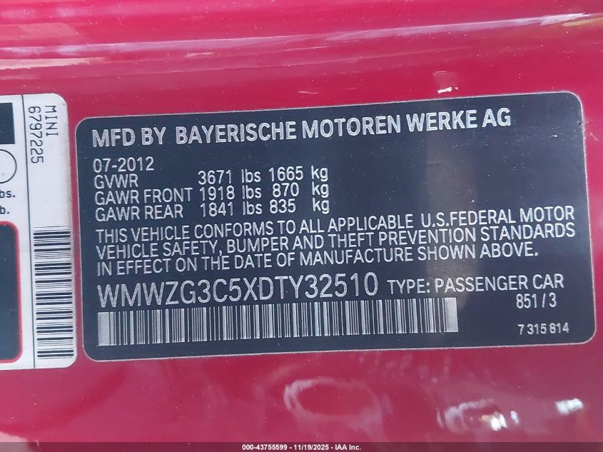 2013 Mini Clubman Cooper S VIN: WMWZG3C5XDTY32510 Lot: 43755599