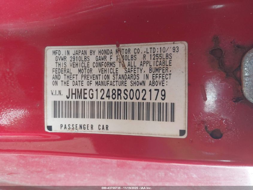 JHMEG1248RS002179 1994 HONDA CIVIC photo no. 9