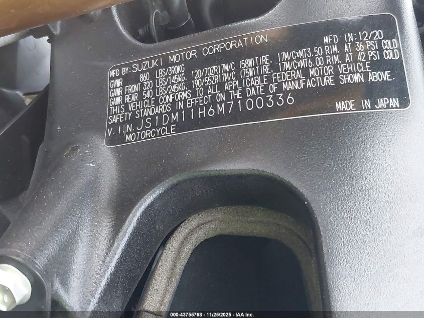 2021 Suzuki Gsx-R1000 R/100Th Anniversary VIN: JS1DM11H6M7100336 Lot: 43755768