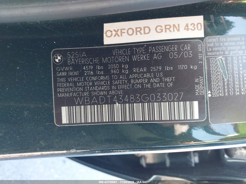 WBADT43483G033027 2003 BMW 5ER photo no. 9
