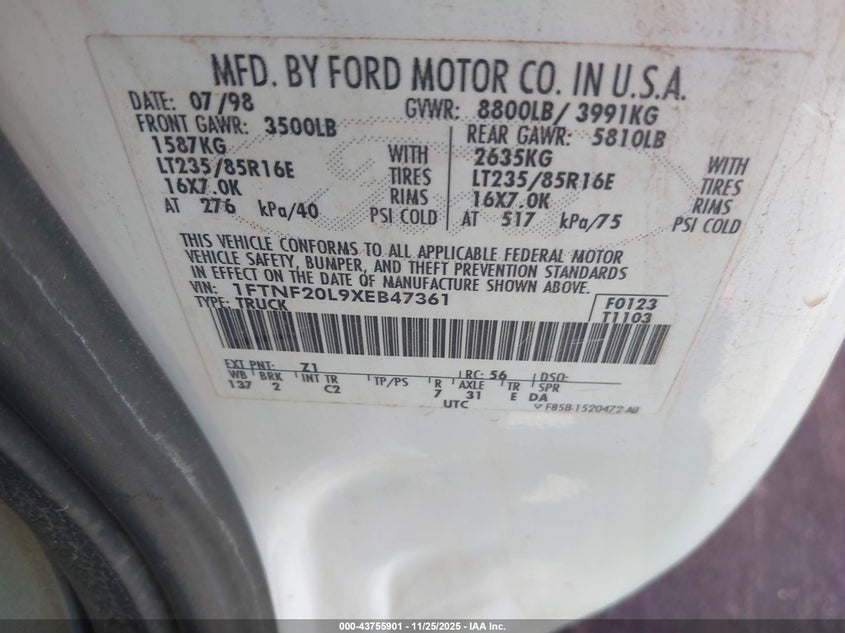 1FTNF20L9XEB47361 1999 FORD F250 photo no. 9