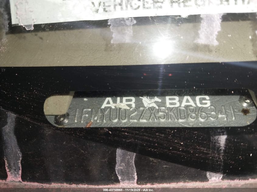 2005 Ford Escape Xls VIN: 1FMYU02ZX5KD86341 Lot: 43755965