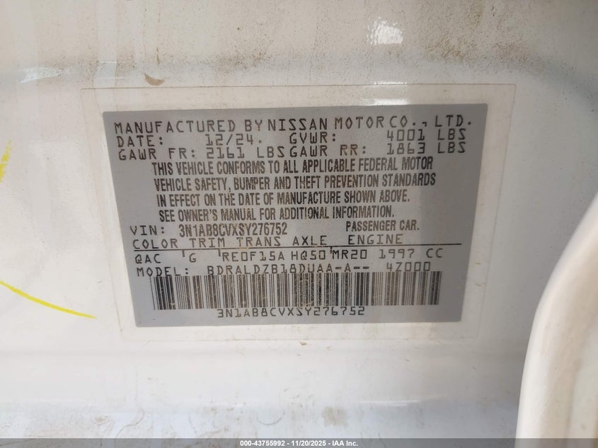 3N1AB8CVXSY276752 2025 NISSAN SENTRA photo no. 9