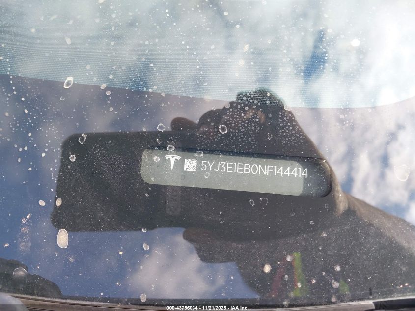 2022 Tesla Model 3 Long Range Dual Motor All-Wheel Drive VIN: 5YJ3E1EB0NF144414 Lot: 43756034