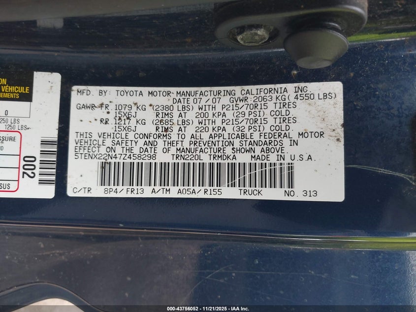5TENX22N47Z458298 2007 TOYOTA TACOMA photo no. 9