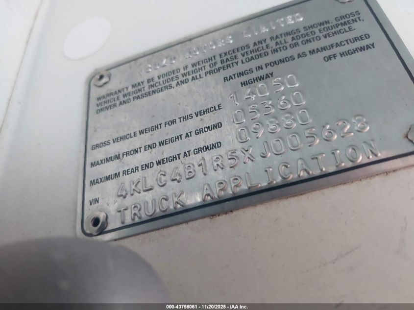 1999 Isuzu Npr VIN: 4KLC4B1R5XJ005628 Lot: 43756061