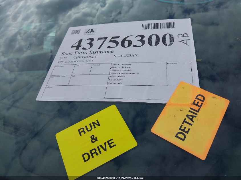 2017 Chevrolet Suburban Premier VIN: 1GNSCJKC7HR153454 Lot: 43756300