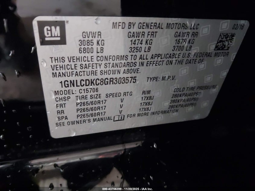 1GNLCDKC8GR303575 2016 CHEVROLET TAHOE photo no. 9