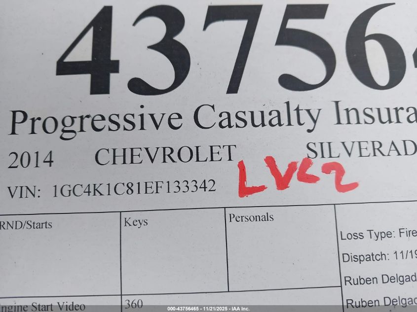 2014 Chevrolet Silverado 3500Hd Ltz VIN: 1GC4K1C81EF133342 Lot: 43756465