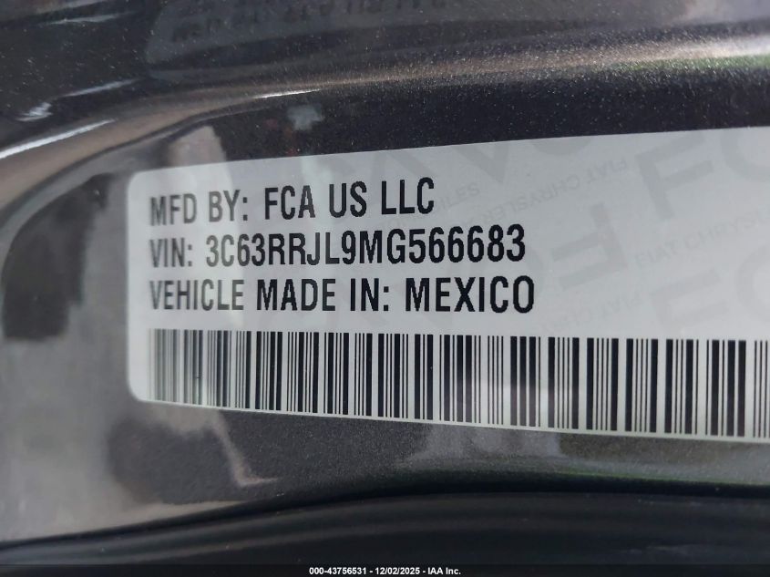 2021 Ram 3500 Laramie 4X4 8' Box VIN: 3C63RRJL9MG566683 Lot: 43756531