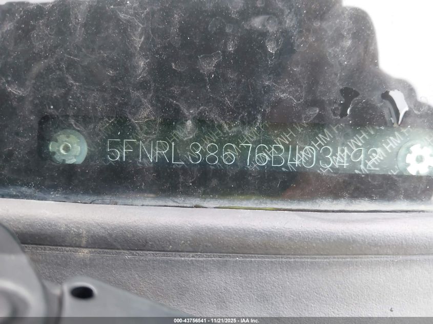 2006 Honda Odyssey Ex-L VIN: 5FNRL38676B403492 Lot: 43756541