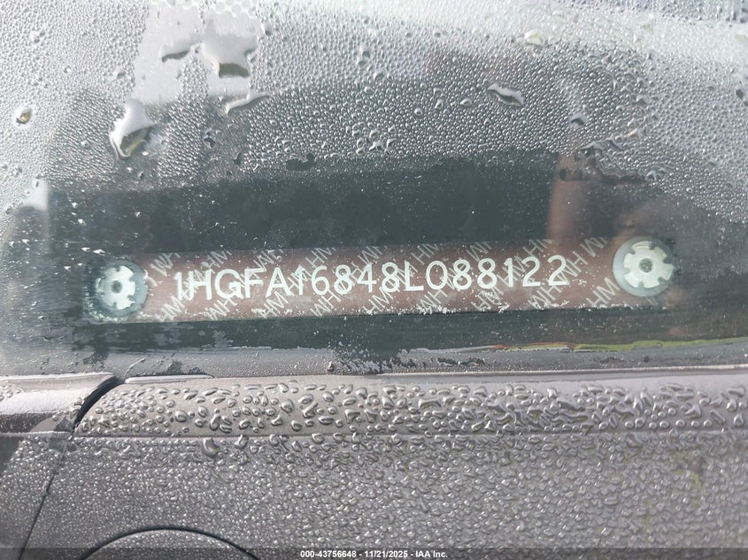 2008 Honda Civic Ex VIN: 1HGFA16848L088122 Lot: 43756648