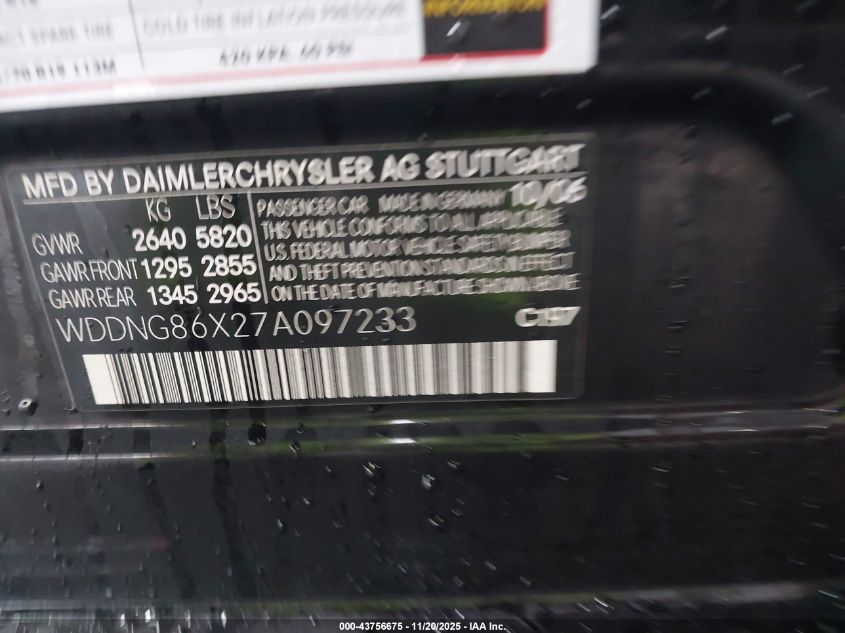 2007 Mercedes-Benz S 550 4Matic VIN: WDDNG86X27A097233 Lot: 43756675