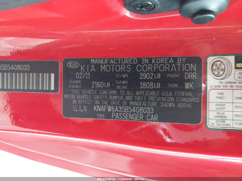 2011 Kia Forte Koup Sx VIN: KNAFW6A35B5408033 Lot: 43756724
