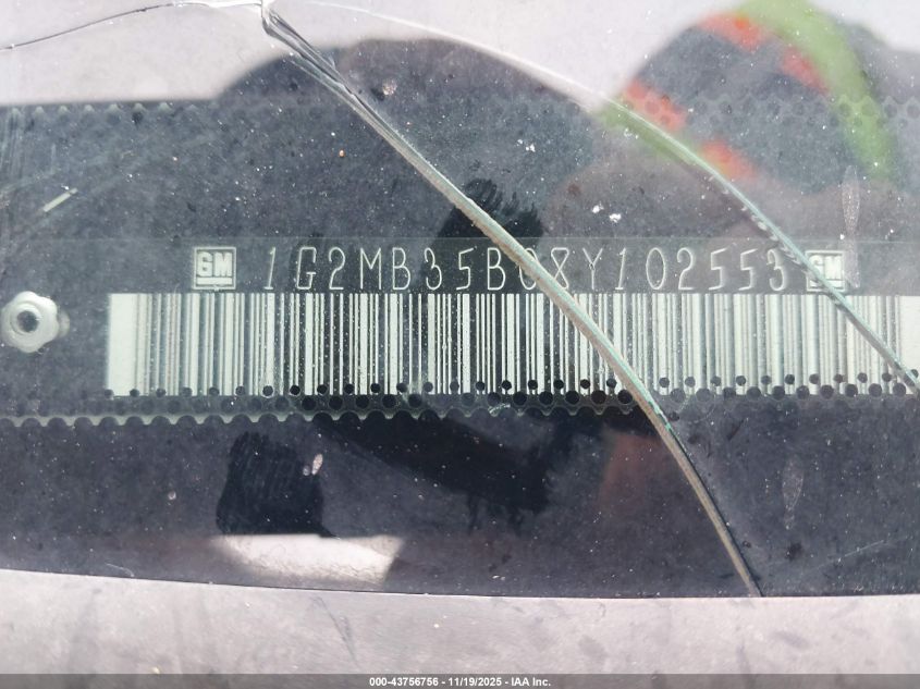 2008 Pontiac Solstice VIN: 1G2MB35B08Y102553 Lot: 43756756