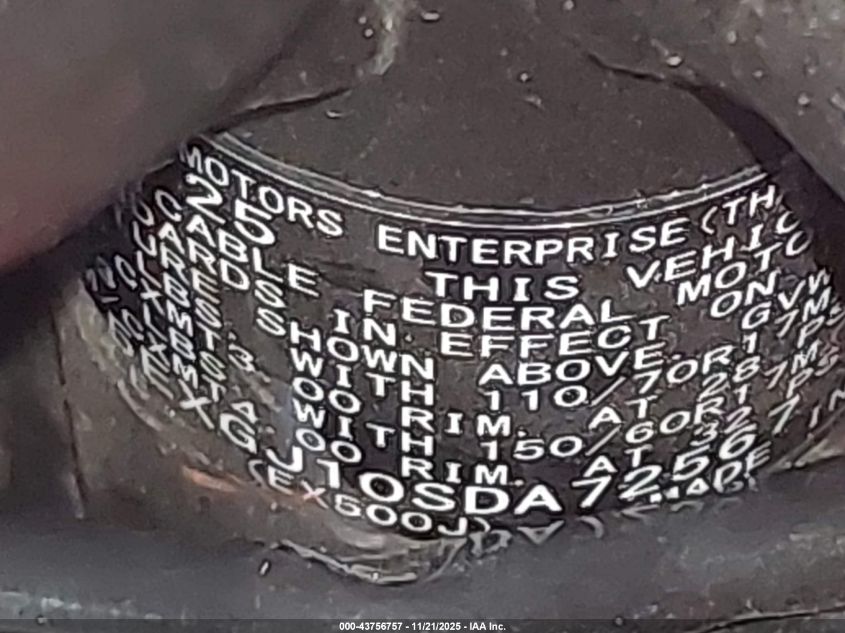 2025 Kawasaki Ex500 A/B VIN: ML5EXGJ10SDA72567 Lot: 43756757