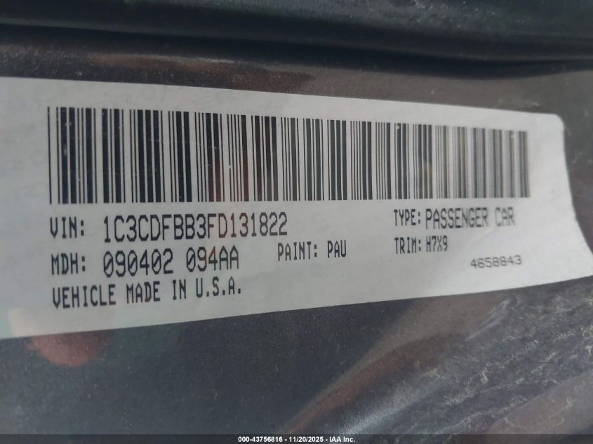 2015 Dodge Dart Sxt VIN: 1C3CDFBB3FD131822 Lot: 43756816