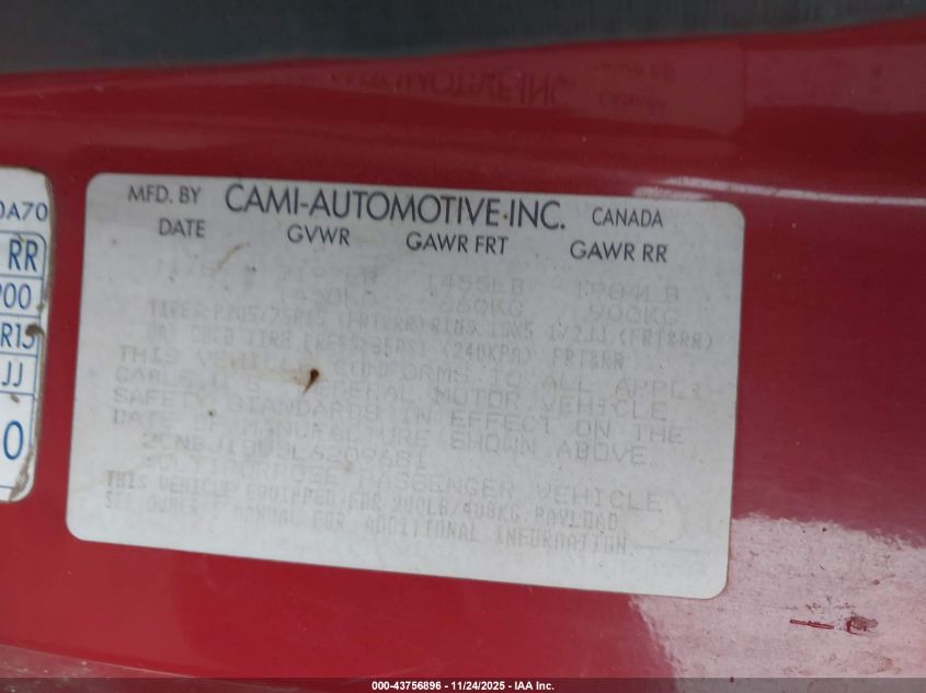 1990 Geo Tracker VIN: 2CNBJ18U5L6209681 Lot: 43756896