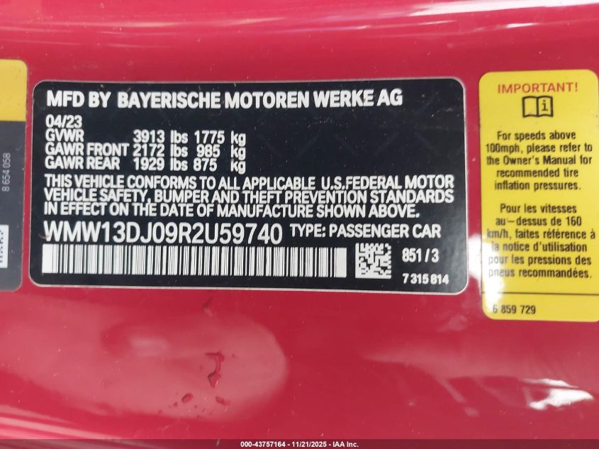 2024 Mini Se Hardtop Cooper VIN: WMW13DJ09R2U59740 Lot: 43757164