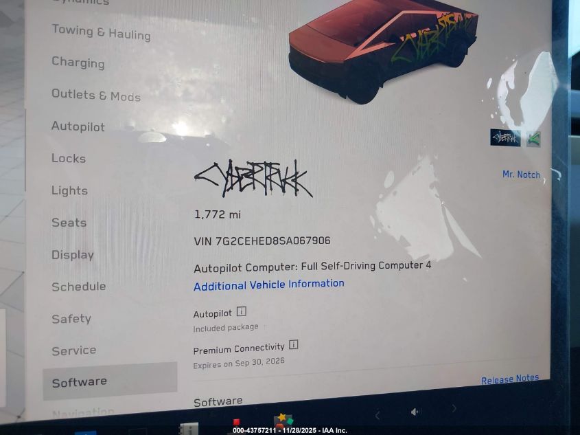 2025 Tesla Cybertruck VIN: 7G2CEHED8SA067906 Lot: 43757211